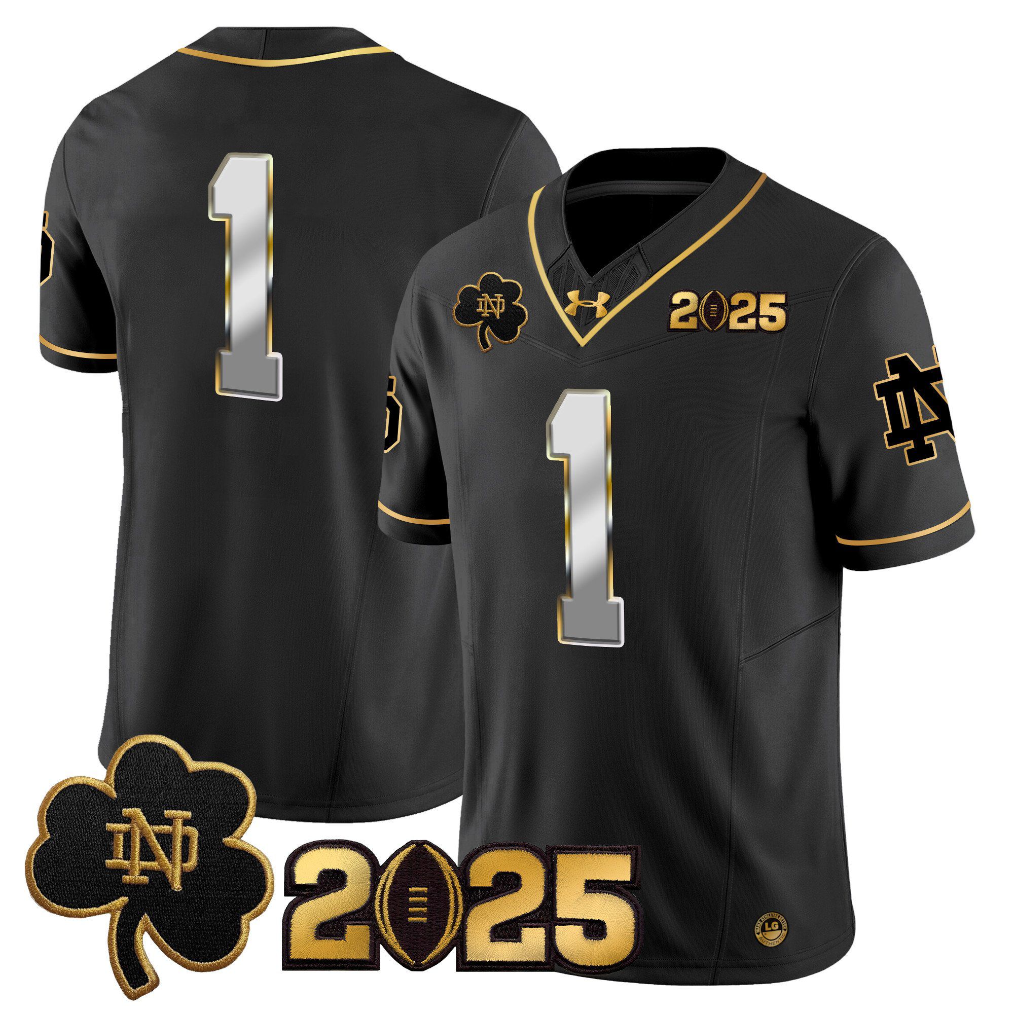 Men Notre Dame Fighting Irish #1 No Name Black 2025 CFP Final Patch Gold Vapor Limited NCAA Jersey style 2->ncaa teams->NCAA Jersey
